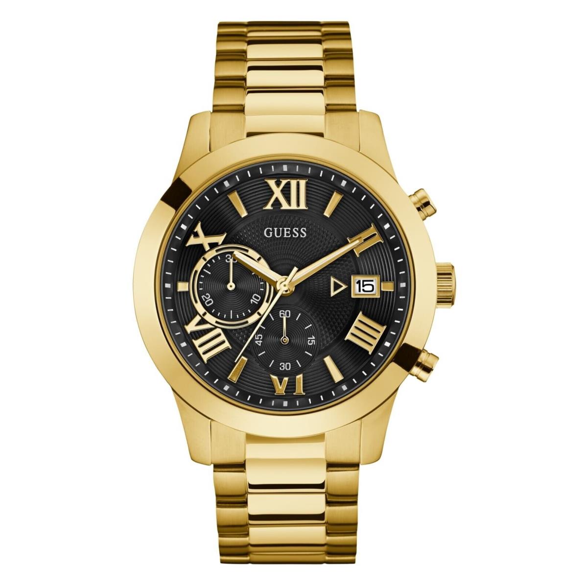 Authorized Guess Men`s Black Dial Gold Bracelet Band Quartz Watch