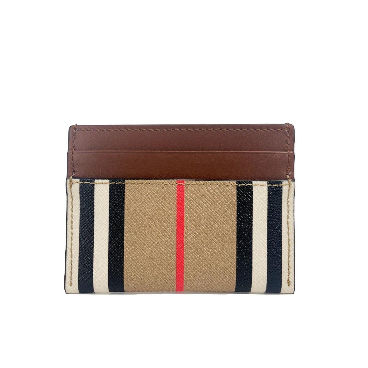 Burberry Sandon Tan Canvas Check Printed Leather Slim Card Case Wallet
