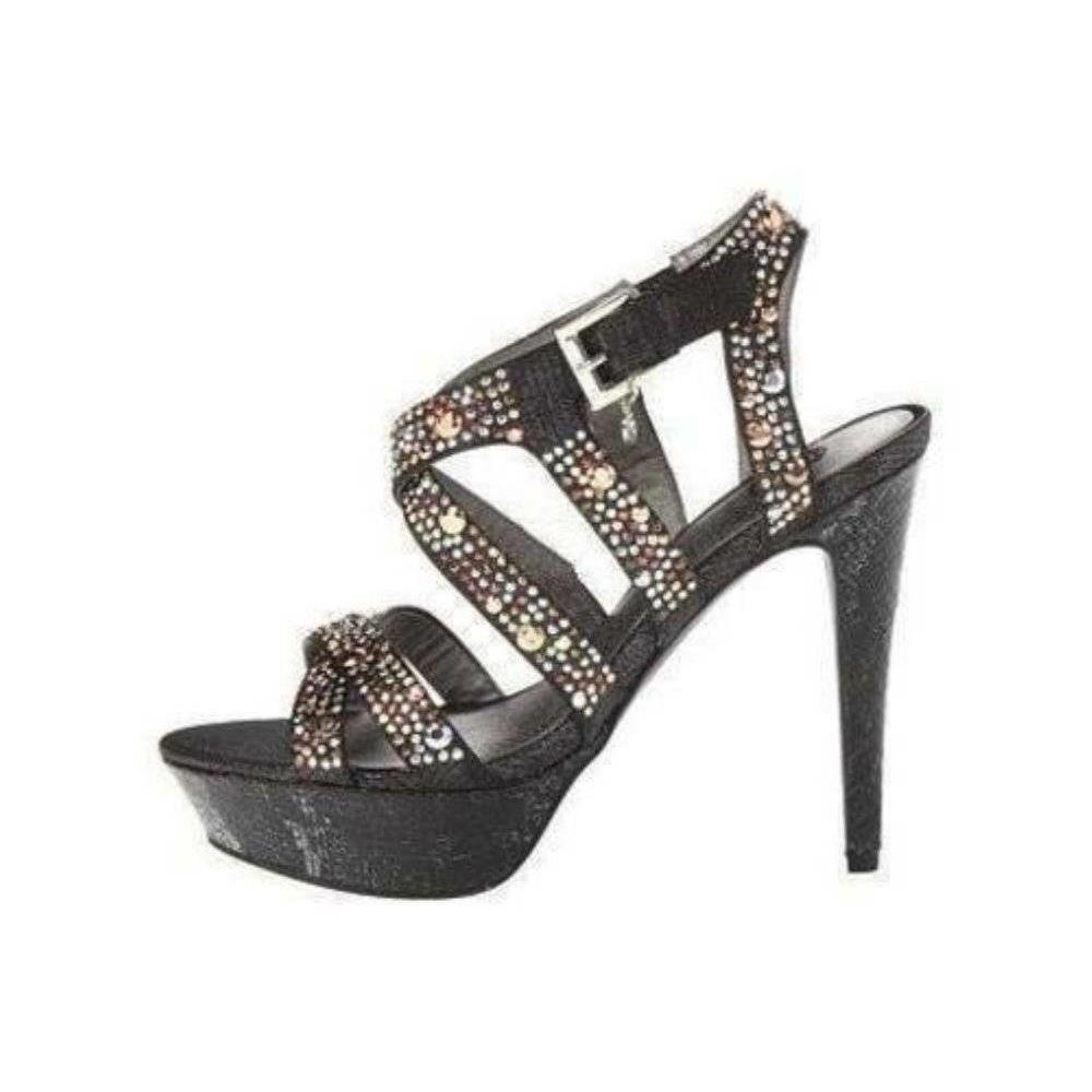 Womens Heels High Platform Pewter Guess Nadia Studded Sandals Shoes $100-sz 9.5