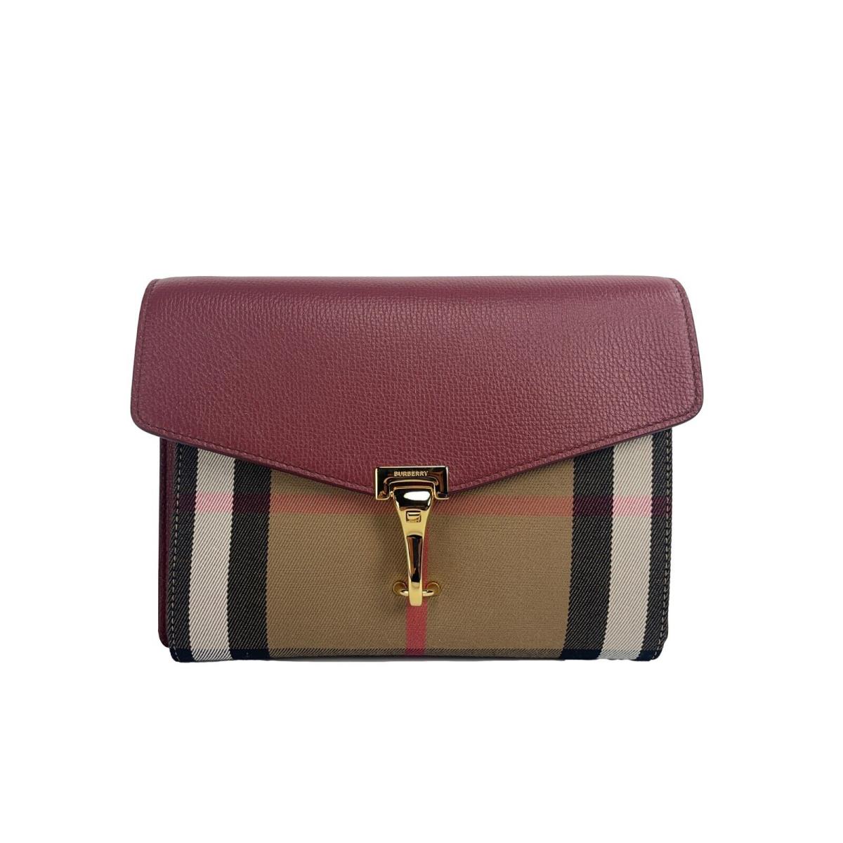 Burberry Macken Small Crimson House Check Leather Crossbody Bag