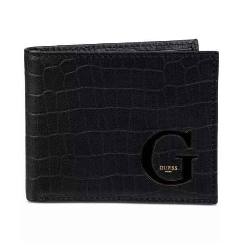 Guess Men`s Senda Croc-embossed Leather Slim Bifold Wallet - Black - Rfid