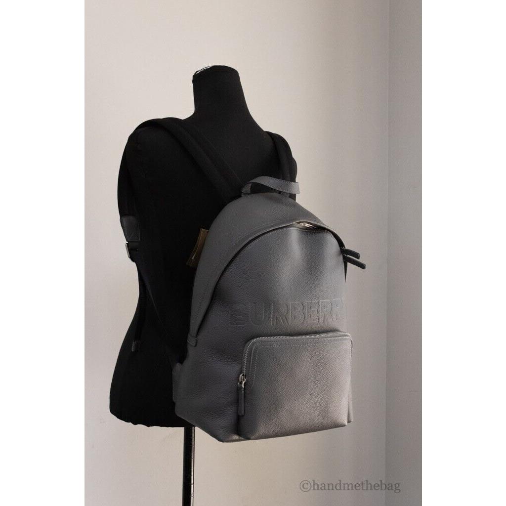 Burberry Abbeydale Branded Charcoal Grey Pebbled Leather Backpack Bookbag