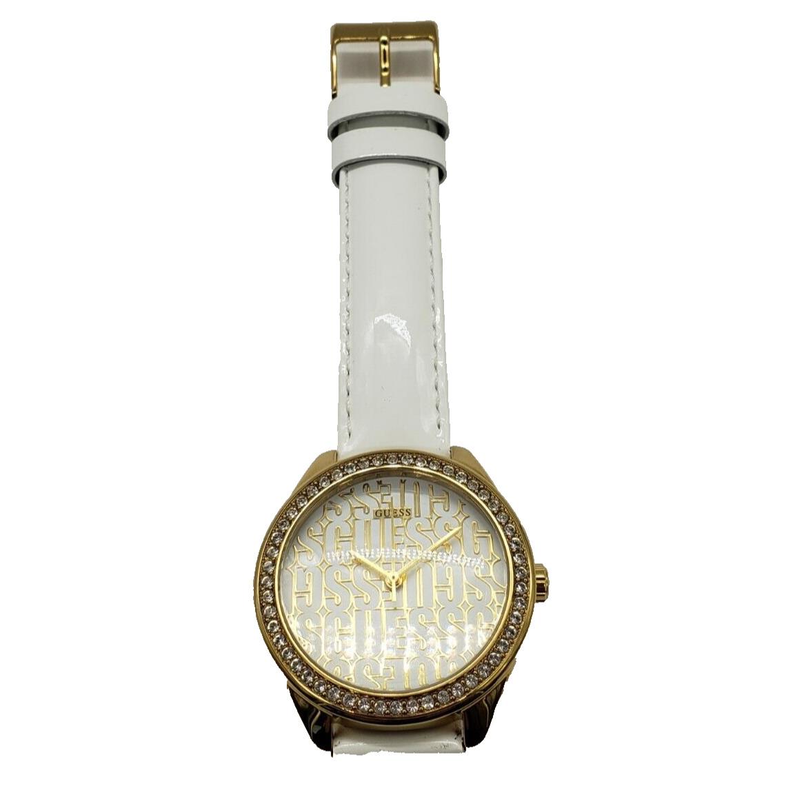 Guess Gold Tone Case White Leather Band 37mm Analog Ladies Watch W0560L2