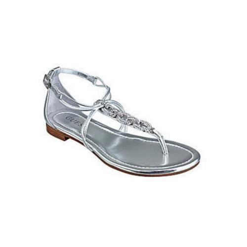 Guess Nadiran Sandals Flats Thongs Metallic Silver w Rhinestones US 6 EU 36