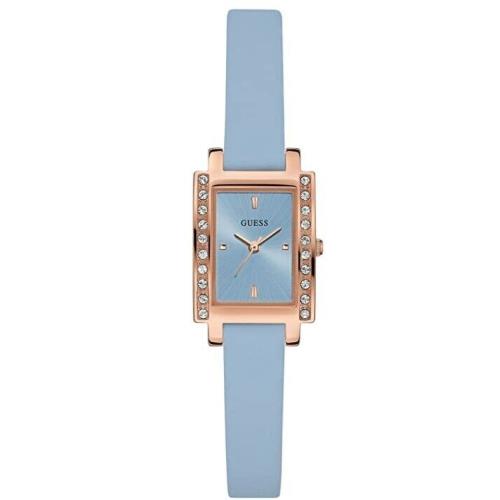 Guess Blue Leather Strap Rose Gold Tone Case Ladies Delila Watch W0888L5