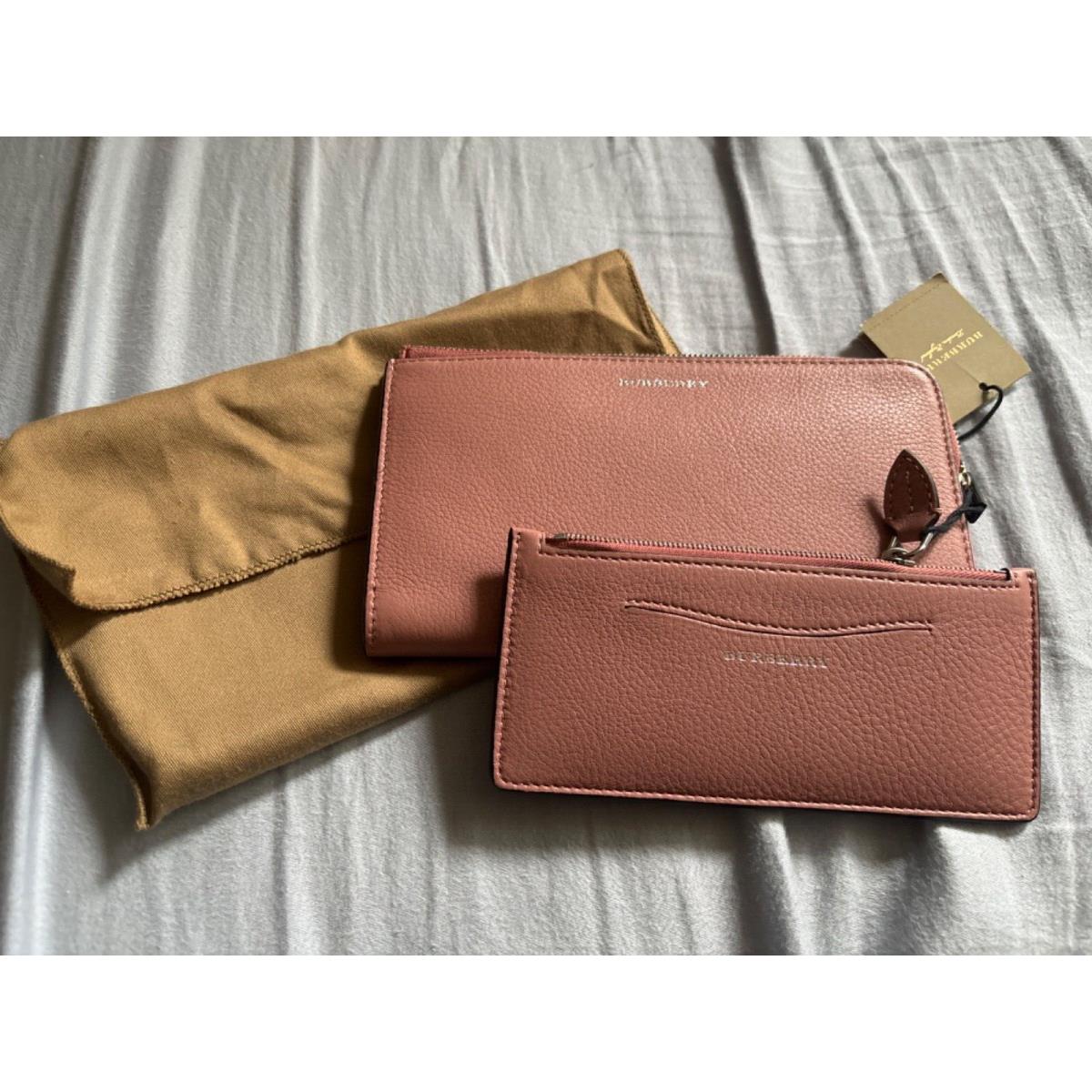 Burberry Abbey Leather Wallet Clutch Rose Pink w Card Coin Case 6CC 2-1