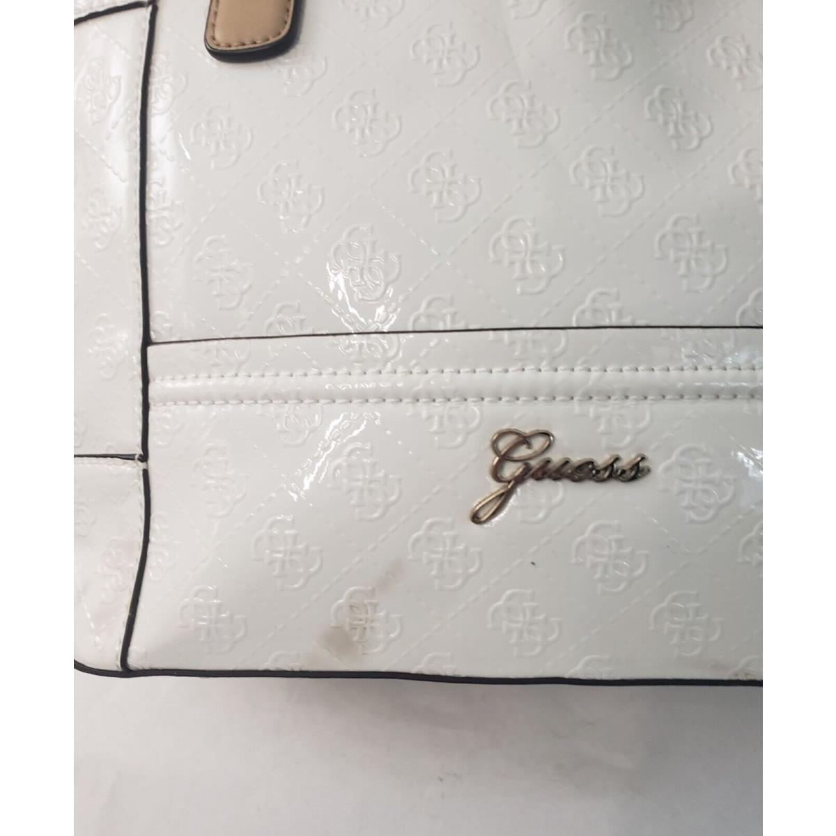 Guess Reiko Logo Print Tote Bag/purse White/cream Embossed Logo