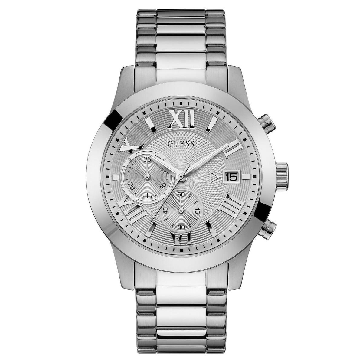 Authorized Guess Silver Tone Quartz Silver Dial Men`s Watch