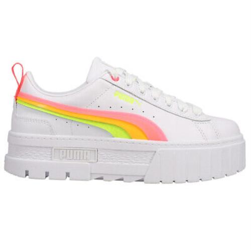 Puma Mayze Summer Squeeze Lace Up Platform Womens Pink White Yellow Sneakers