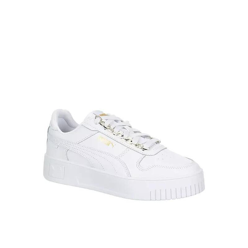 Puma Womens Carina Low Top Casual Walking Sneaker White/Gold Logo