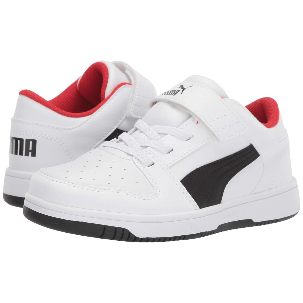 Puma Kids Rebound Layup Lo Synthetic Leather Hook and Loop Little Kid - Puma White/Puma Black/High Risk Red