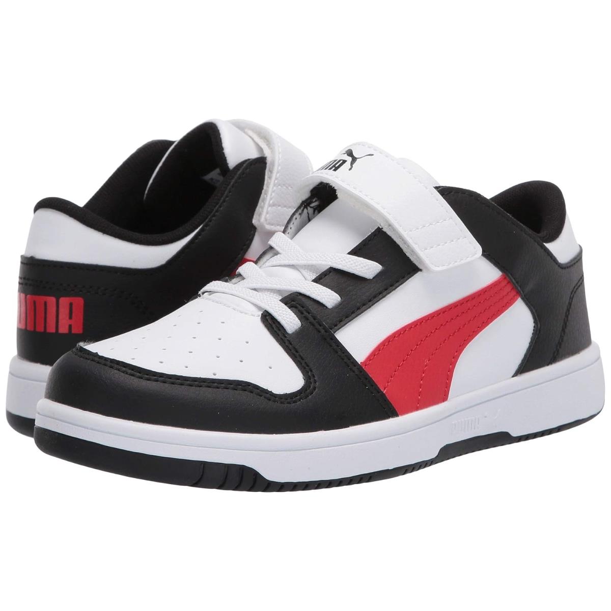 Puma Kids Rebound Layup Lo Synthetic Leather Hook and Loop Little Kid Puma White/Puma Black/High Risk Red 1