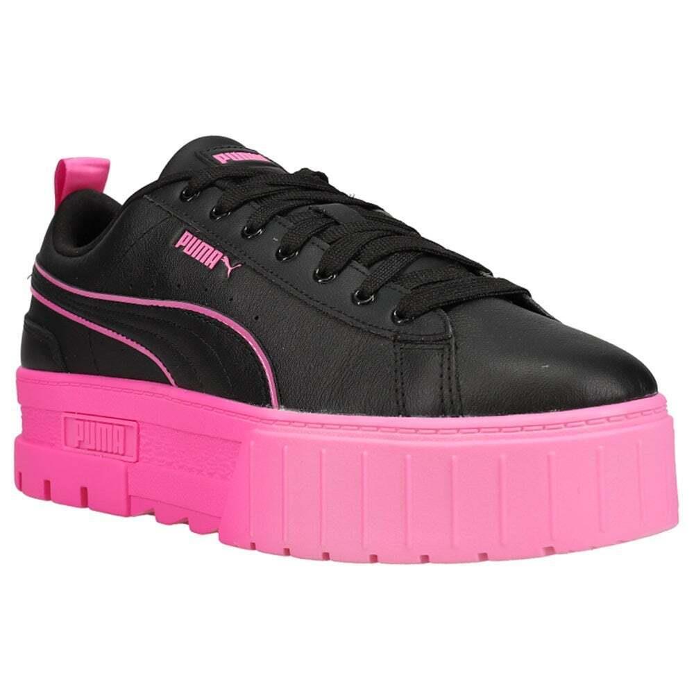 Puma Mayze `breast Cancer Awareness` Lace Up Platform Womens Black Pink Sneake - Black, Pink