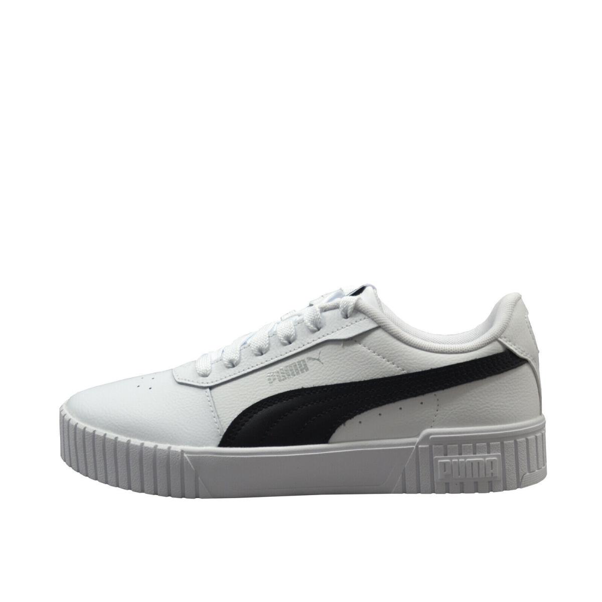 Puma Carina 2.0 White / Black Women`s Leather Lace Up Sneakers 38584907 - White / Black