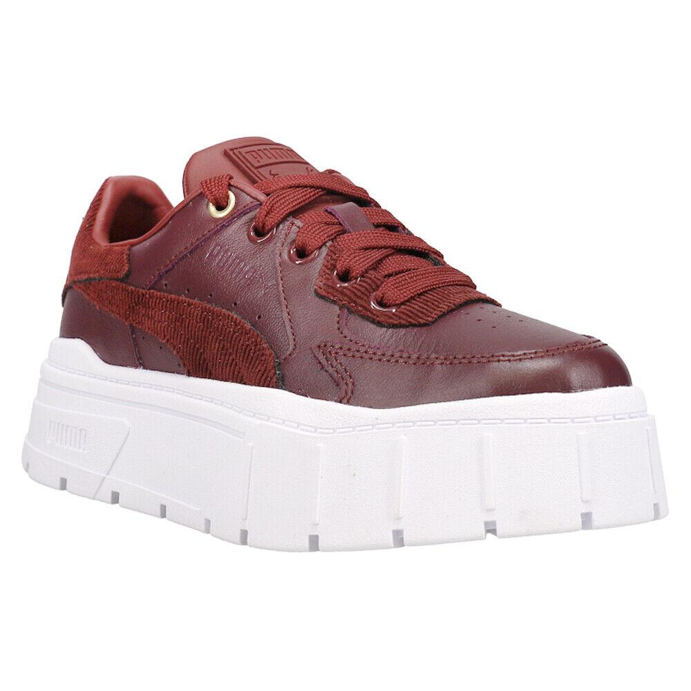 Puma Mayze Stack Edgy Cord Platform Womens Burgundy Sneakers Casual Shoes 39115