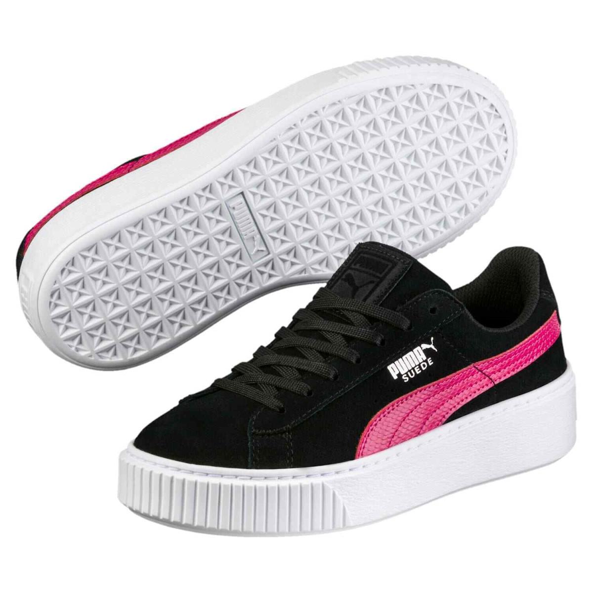 Puma Big Kids GS Sneakers Black Pink Suede Platform GS 363906-01