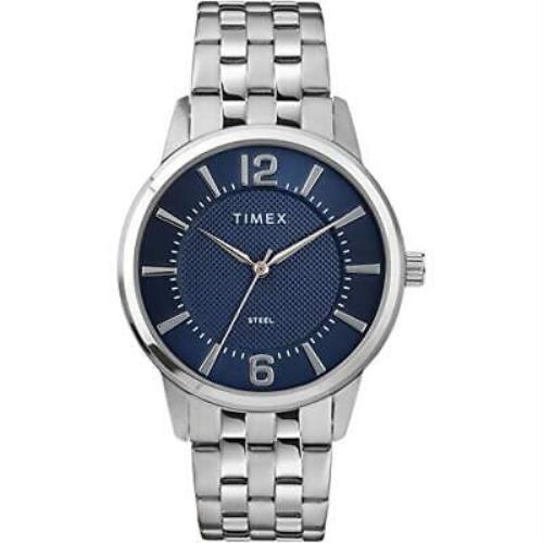 Timex Men`s Dress Analog 40mm Stainless Steel Bracelet Watch - Silver-Tone/Blue
