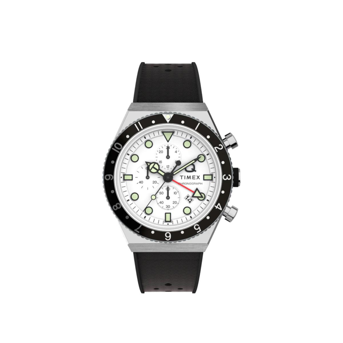 Timex Q 3-Time Zone Chronograph 40mm Synthetic Rubber Strap Watch TW2V70100VQ