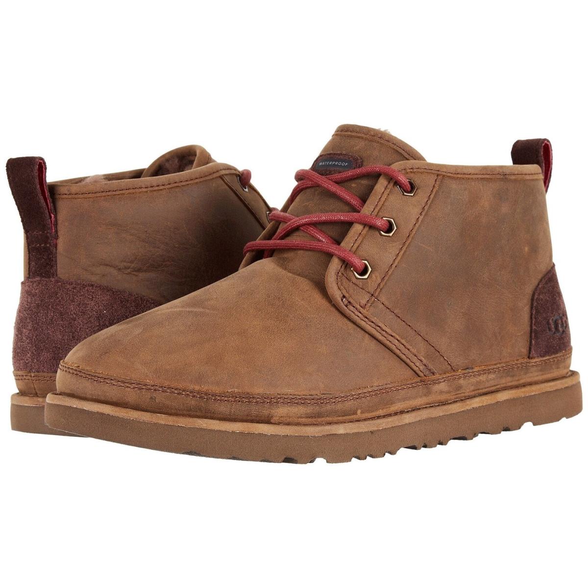 Ugg Neumel China Tea Brown Leather Black Chestnut Gray Suede Men`s Mid Top Boot - Grizzly Waterproof