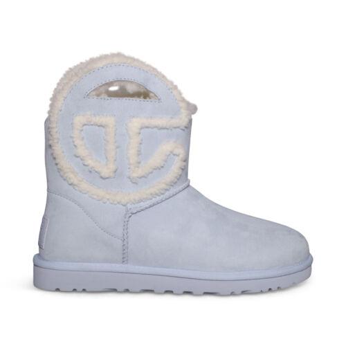 Ugg X Telfar Logo Mini Blue Leather Sheepskin Men`s Boots Size US 7/UK 6 - Blue