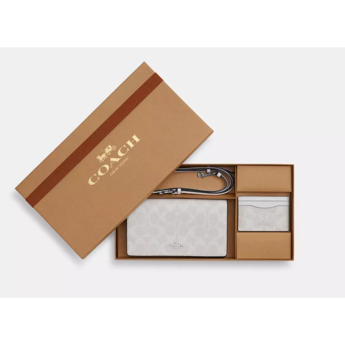 Coach Anna Signature Canvas Leather Clutch Xbody Card Case Set Boxed CN043