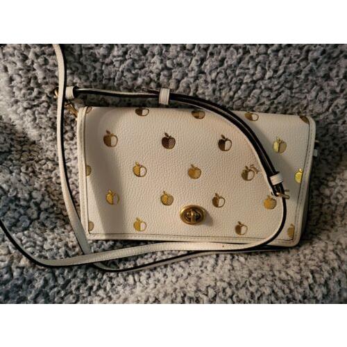 Coach 1090 Hayden Foldover Crossbody Clutch W/ Apple Print N Gold Trim