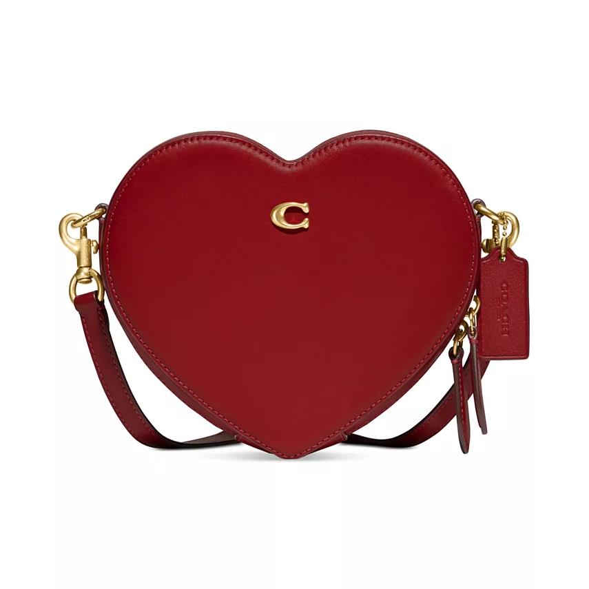 Coach Heart Brass/red Apple Leather Crossbody In Packaging