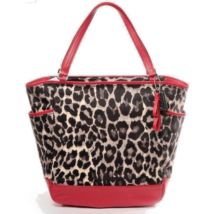 Coach Park Ocelot Red Leather Lg Tote Satchel 25178 Retail Tagged