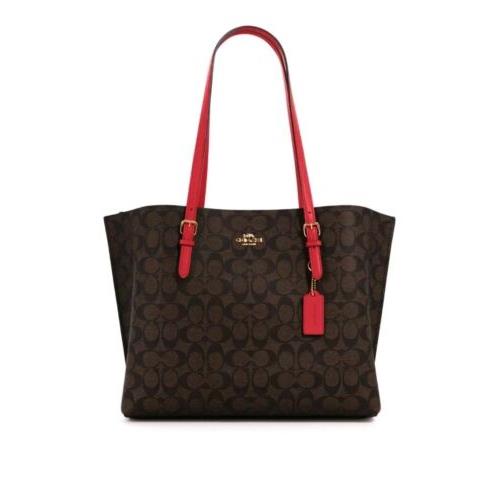 Coach Women`s Mollie Large Tote Bag In Signature Canvas Brown Red 1665