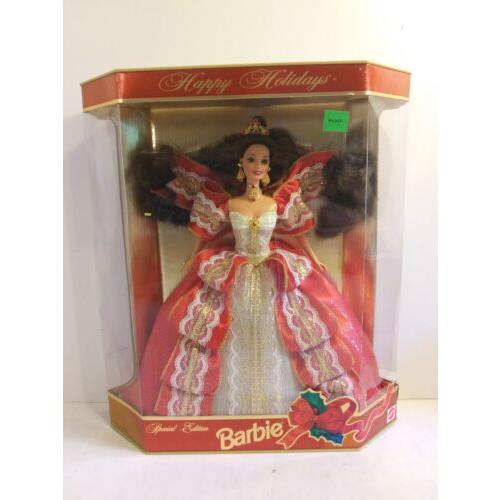 Happy Holiday Barbie Doll 1997 Special Edition Rare Error Green Eyes Gold Back