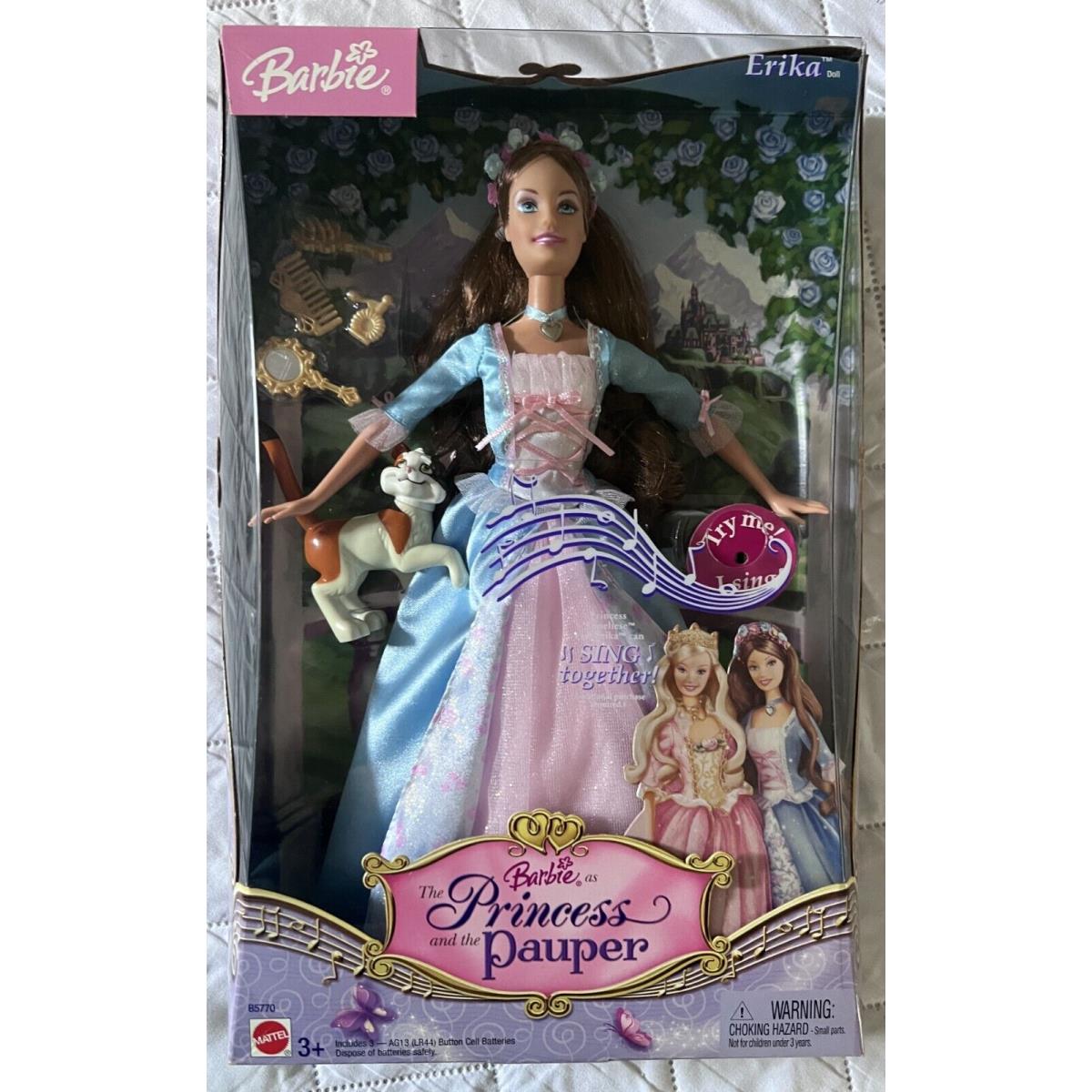 Barbie Princess The Pauper Erika Singing Doll B5770 Brown Hair Dog Rare