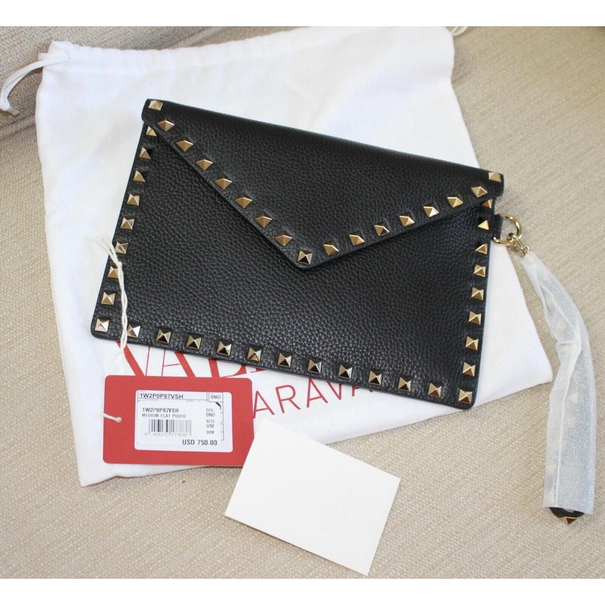 Valentino Garavani Envelope Rockstud Clutch Women`s Black Leather Bag