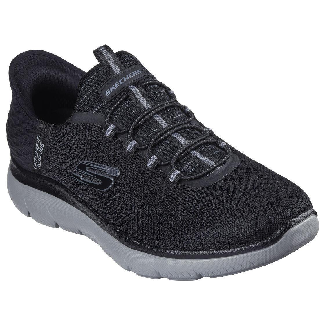 Mens Skechers Wide Fit Hand Free Slip Ins Black Mesh Cushioned Air-cool 232457 - Black / Charcoal