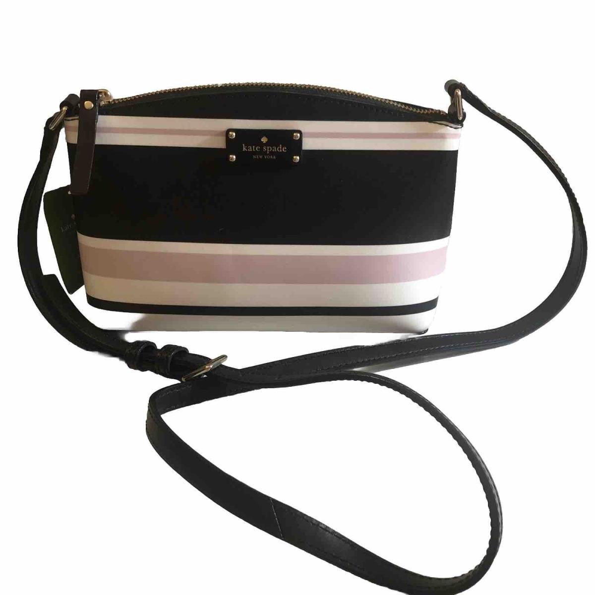 Kate Spade Small Black Ivory Pink Striped Mille Crossbody Shoulder Bag Purse New
