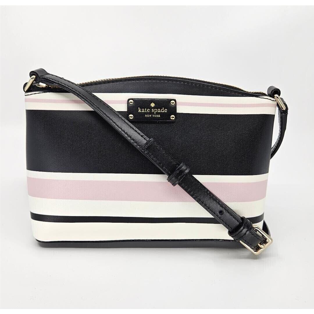 Kate Spade Small Black Ivory Pink Striped Mille Crossbody Shoulder Bag Purse New