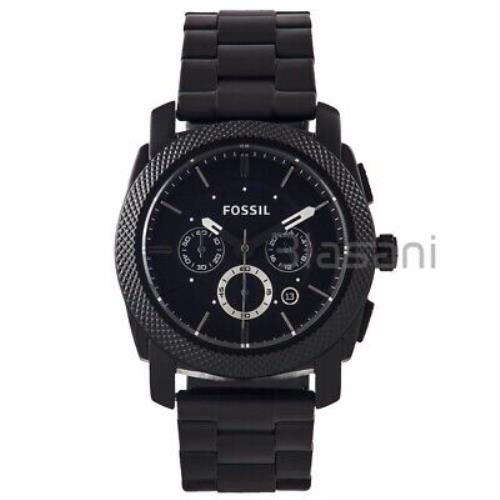 Fossil FS4552 Men`s Machine Black Chronograph Leather Watch 45mm