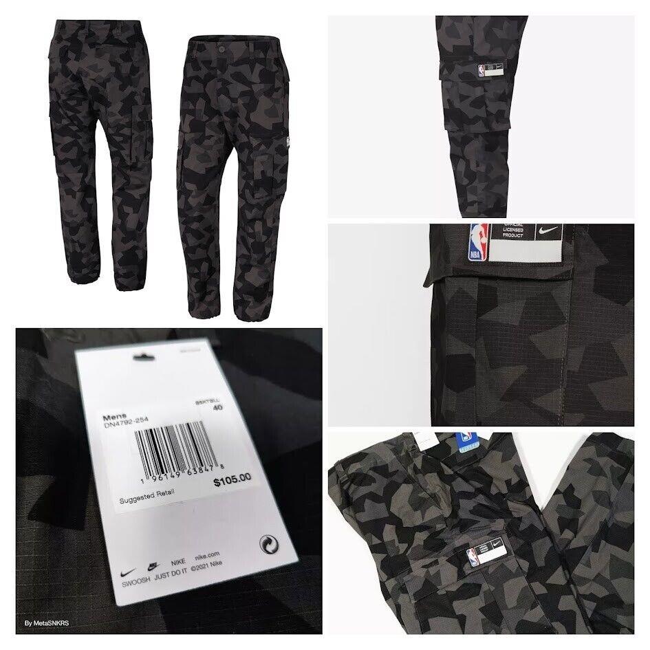 Nike Team 31 Cargo Pants Mens 40 W Grey Black Camo Nba Loose Fit Comfort Premium