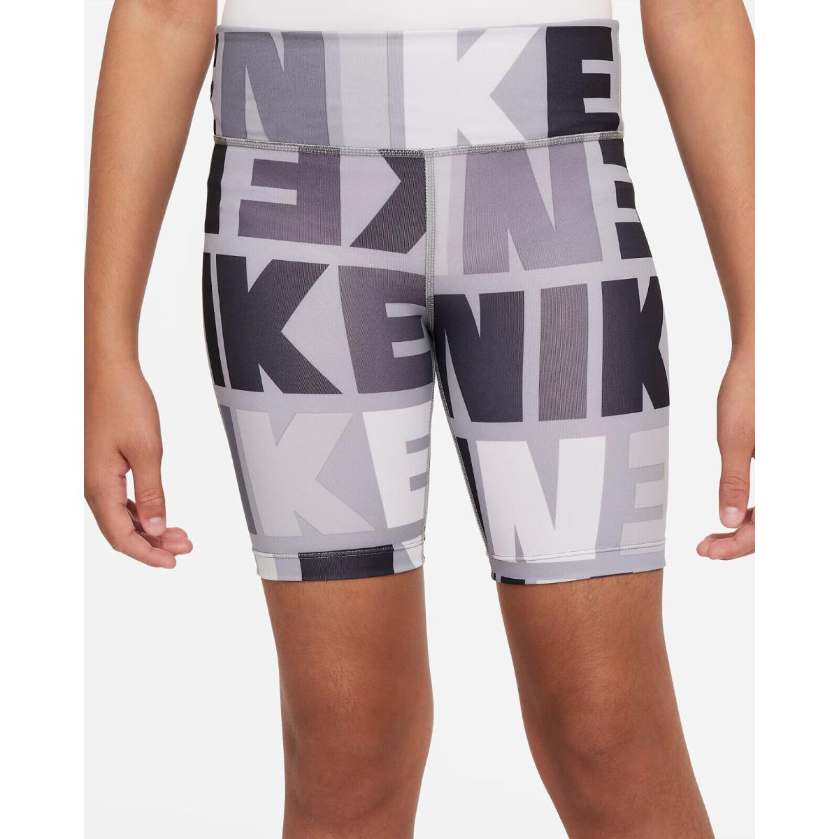 Nike Girls` Kids Grey/black/white Dri-fit One Biker Shorts DZ4623-077 Size L