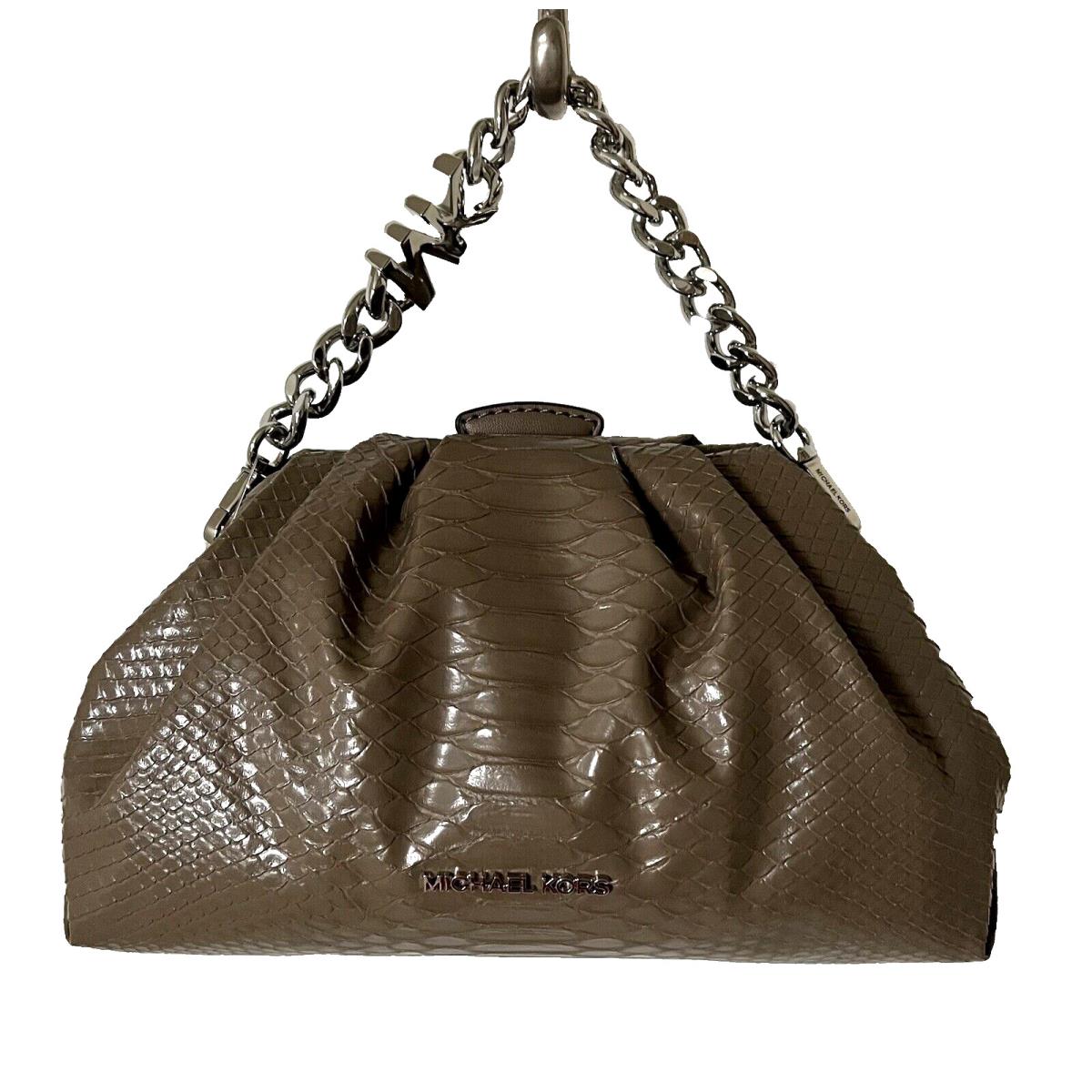 Michael Kors Nola Small Snake Embossed Crossbody Chain Clutch Dusk /dust Bag