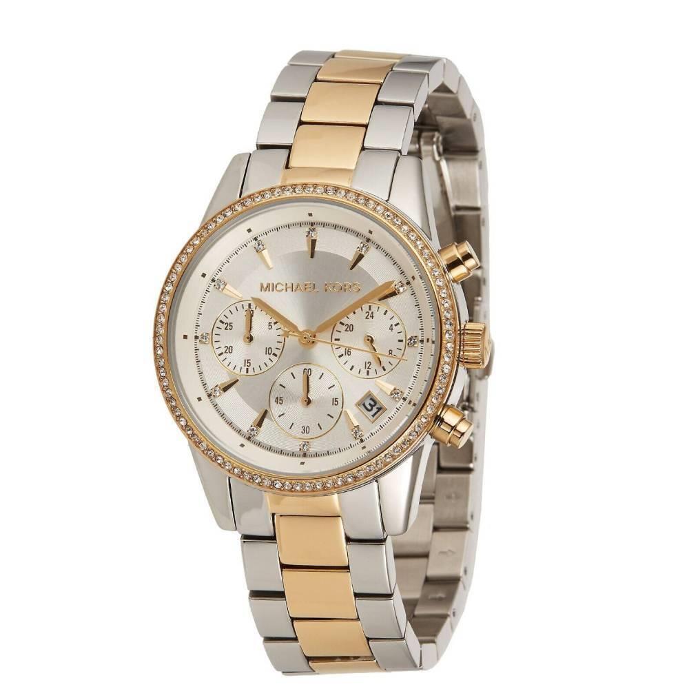 Michael Kors MK6474 Women`s Ritz Two-tone Stainless Chrono Watch 37mm