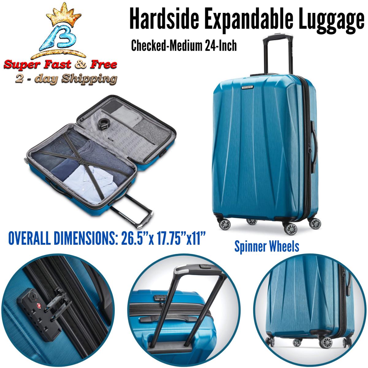 Samsonite Travel Rolling Wheeled Hardside Expandable Luggage Bag with Wheels 24-Inch