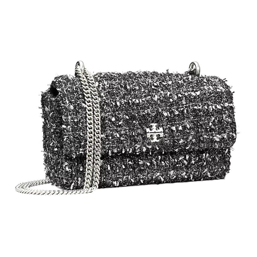 Tory Burch Women s Kira Tweed Mini Flap Crossbody Bag In Black/ Silver