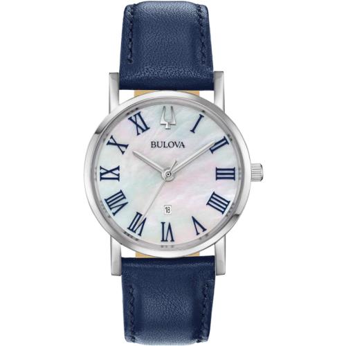Bulova Ladies Classic Stainless Steel 3-Hand Date Quartz Slim Watch with Blue Le