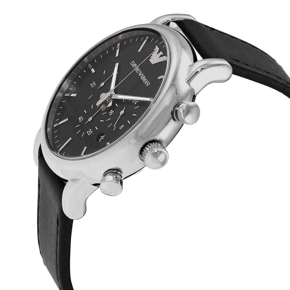 Emporio Armani Classic Chronograph Black Dial Men`s Watch AR1828 - Dial: Black, Band: Black, Bezel: Silver-tone