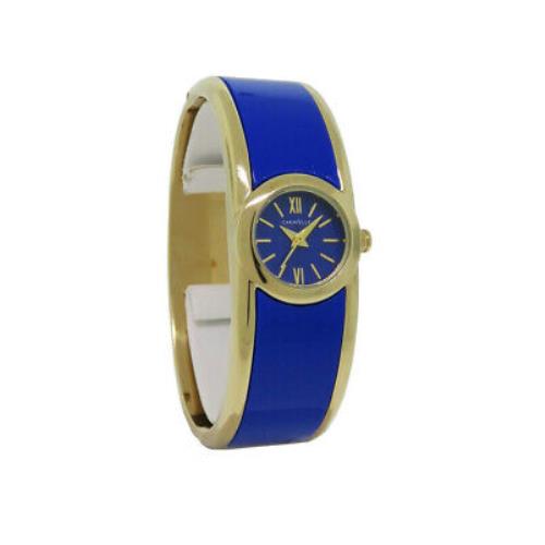Caravelle New York 44L145 Women`s Gold Tone Blue Bangle Roman Analog Watch - Dial: Blue, Band: Blue, Bezel: Gold