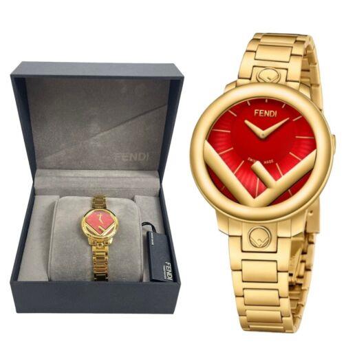 Fendi Timepiece Run Away Red Dial Watch 28mm Gold Logo Unisex