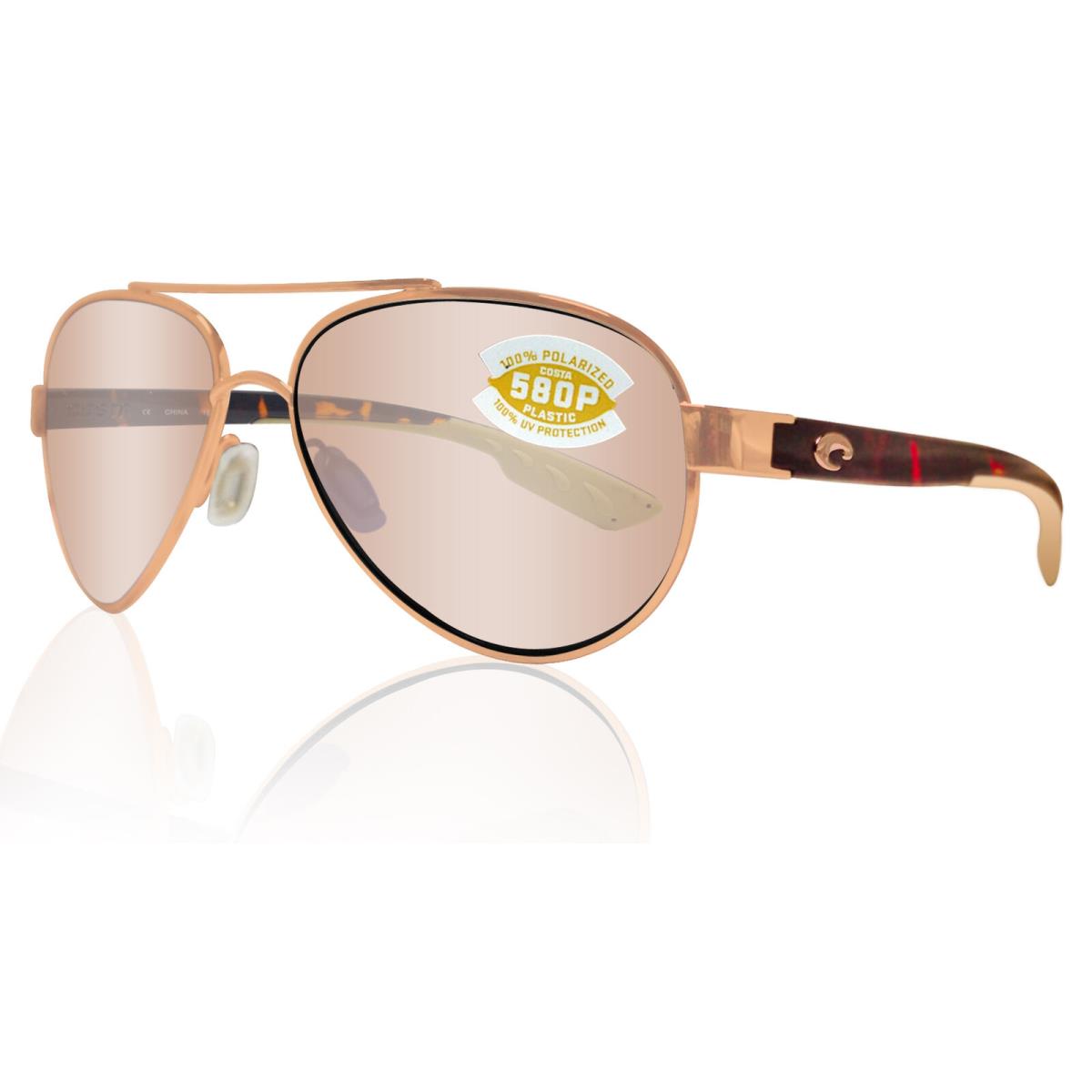 Costa Del Mar Loreto Rose Gold Tortoise Copper Silver Mirror 580 Plastic Lens