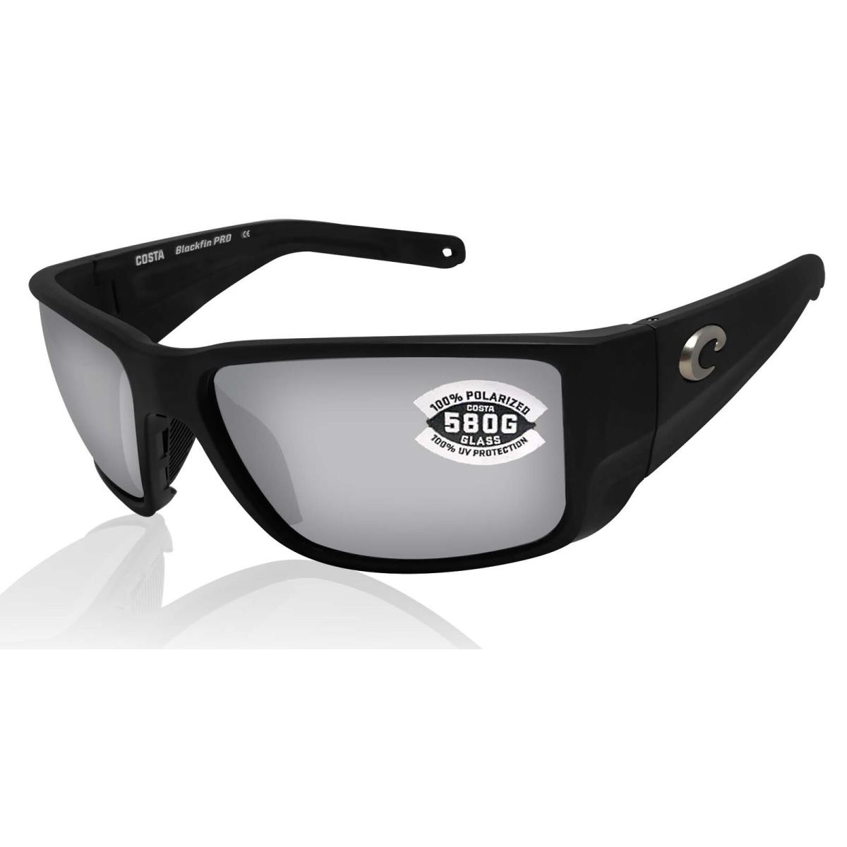 Costa Del Mar Blackfin Pro Black Sunglasses Gray Silver Mirror 580 Glass Lens