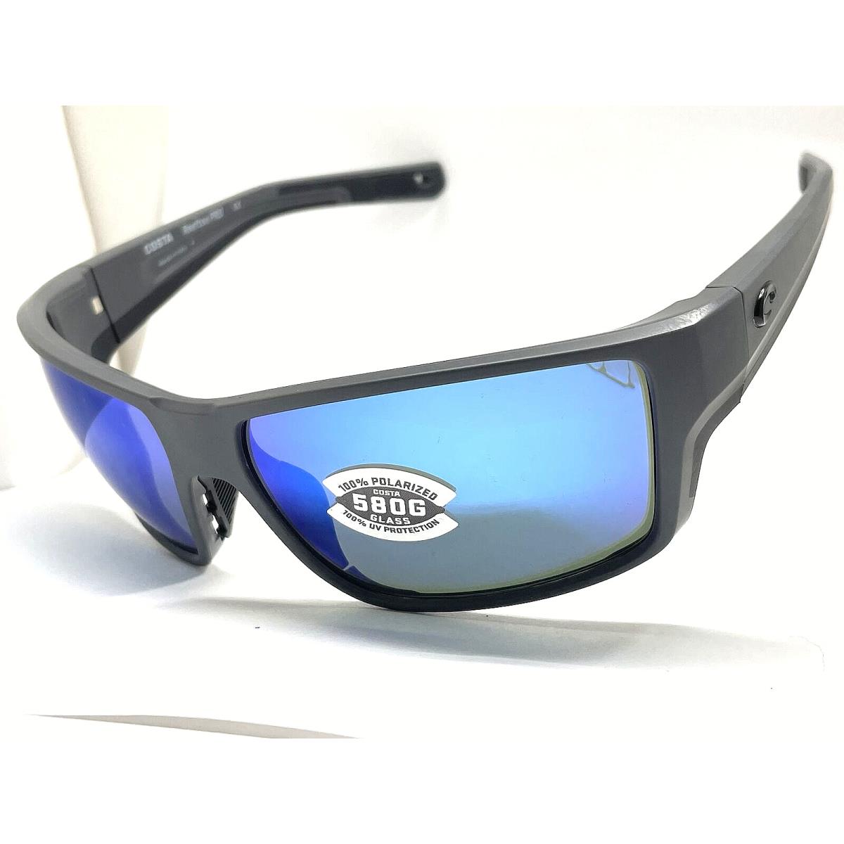 Costa Del Mar Reefton Pro Sunglasses Matte Gray Frame Blue Mirror 580 Glass Lens