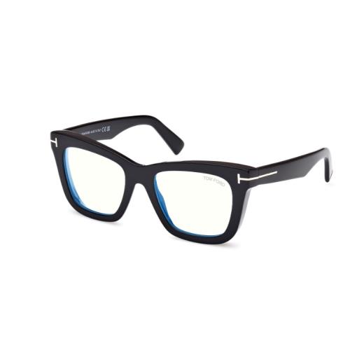 Tom Ford FT5881 001 Shiny Black/blue Block Square Women`s Eyeglasses